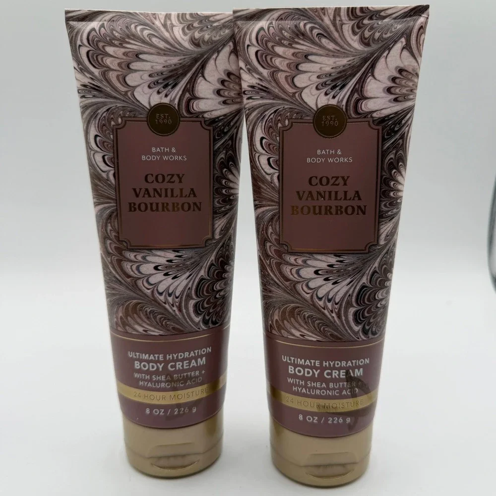 Bath Body Works Cozy Vanilla Bourbon Body Cream 8oz Set of 2, 16 oz total, New